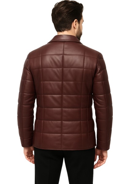 Silva Hakiki Deri Tafta Erkek Bordo Şişme Blazer Ceket modelleri