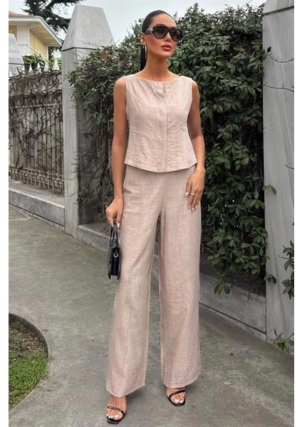 Sıfır Kollu Bluz Batik Desenli Pantolon Ikili Takım 10181-08