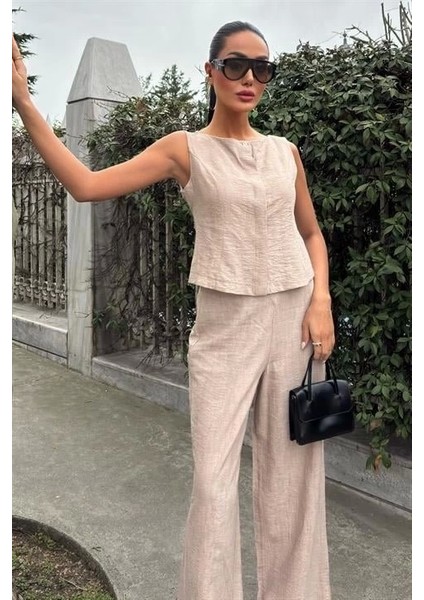 Sıfır Kollu Bluz Batik Desenli Pantolon Ikili Takım 10181-08 fırsatları