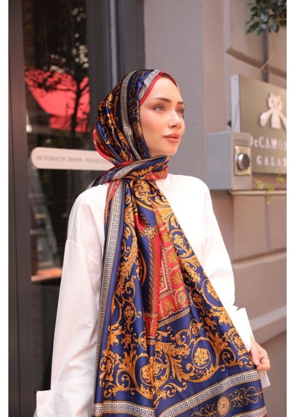 Vual Ipek Şal Lacivert Kırmızı