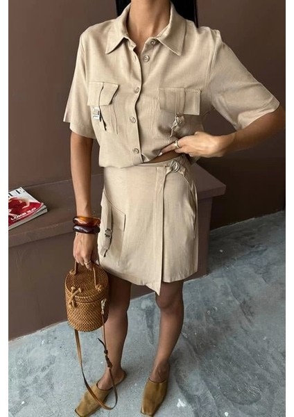 Gömlek Şort Etek Viscon Keten Takım 10162 fırsatları