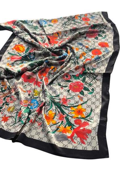 Vual Ipek Şal Çiçekli G Baskılı Siyah Krem modelleri
