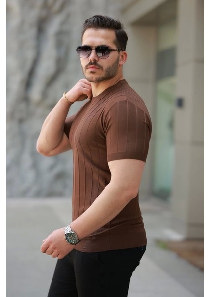 Erkek Kısa Kollu Bisiklet Yaka Çizgili Triko Tişört fiyatları