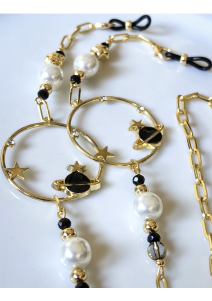 Gözlük Zinciri Altın Kaplama Zincirli Uzay Temalı Büyük Cam Incili Gözlük Zinciri modelleri