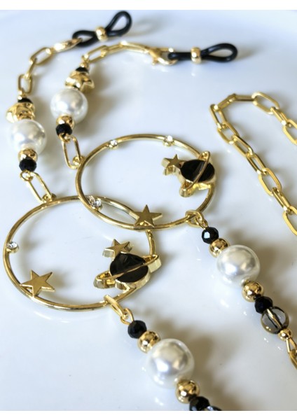 Gözlük Zinciri Altın Kaplama Zincirli Uzay Temalı Büyük Cam Incili Gözlük Zinciri indirimleri