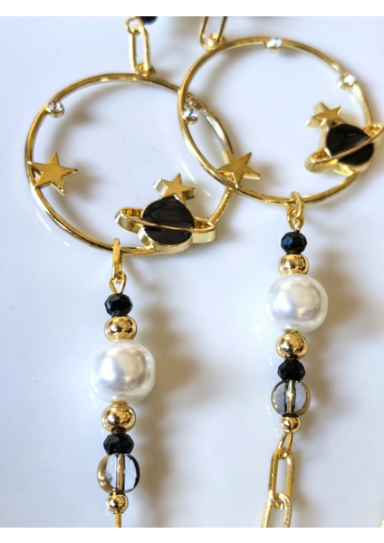 Gözlük Zinciri Altın Kaplama Zincirli Uzay Temalı Büyük Cam Incili Gözlük Zinciri