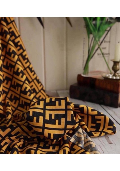 Flamlı Keten Fend•i Desenlidir Hardal Siyah Renkli modelleri