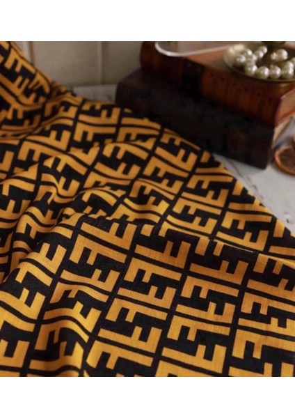 Flamlı Keten Fend•i Desenlidir Hardal Siyah Renkli fırsatları