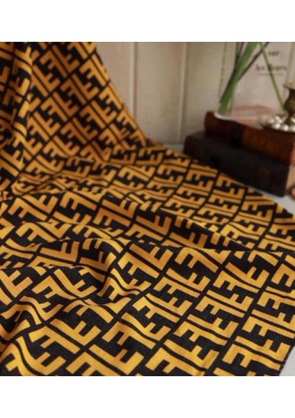 Flamlı Keten Fend•i Desenlidir Hardal Siyah Renkli indirimleri