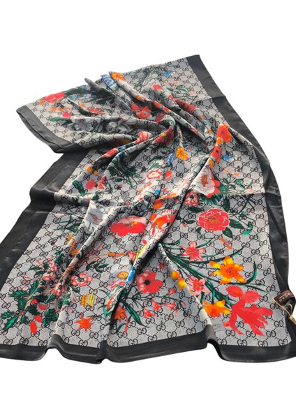 Vual Ipek Şal Çiçekli G Baskılı Siyah Gri indirimleri