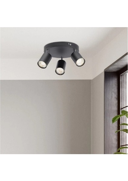 Modern2 Siyah Mutfak,salon,giyinme Odası,cafeler Için Gün Işiğı Metal 3lü Spot(Ampul Dahil)