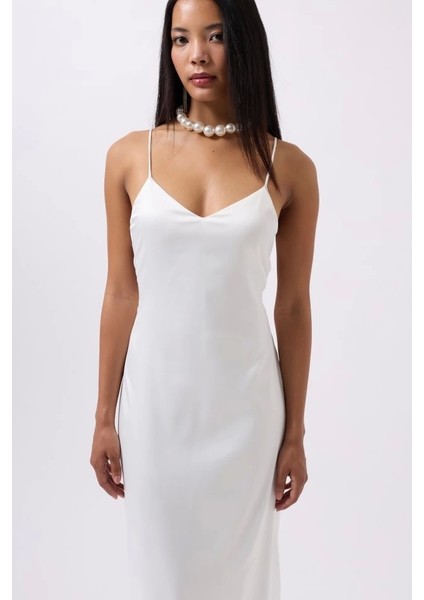 Saten Ince Asklı Elbise