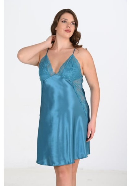 Büyük Beden Dantel Detaylı Saten Kısa Gecelik fiyatları