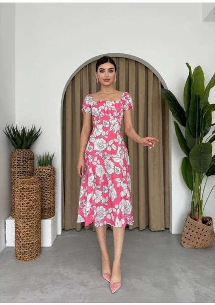 Kare Yaka Çiçekli Elbise indirimleri