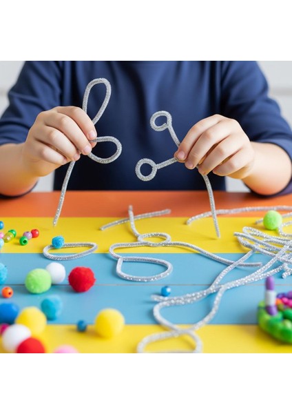 Şönil Simli Renkli 30CM 1 Paket 15'li 30CM Simli Renkli Tüylü Tel