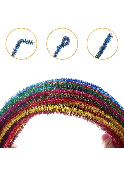 Şönil Simli Renkli 30CM 1 Paket 15'li 30CM Simli Renkli Tüylü Tel modelleri