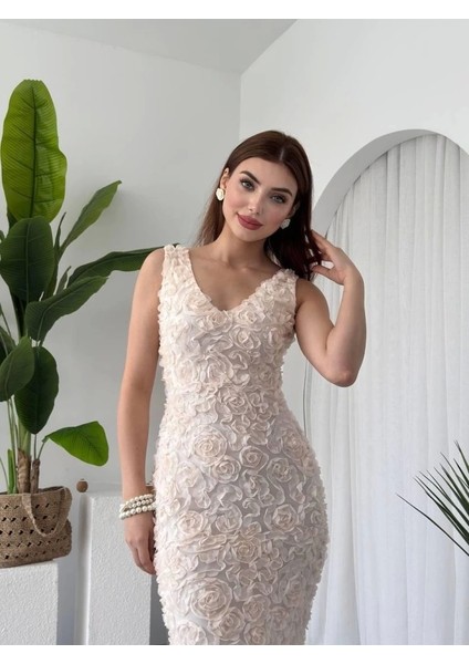 Kren Gül Detaylı Elbise