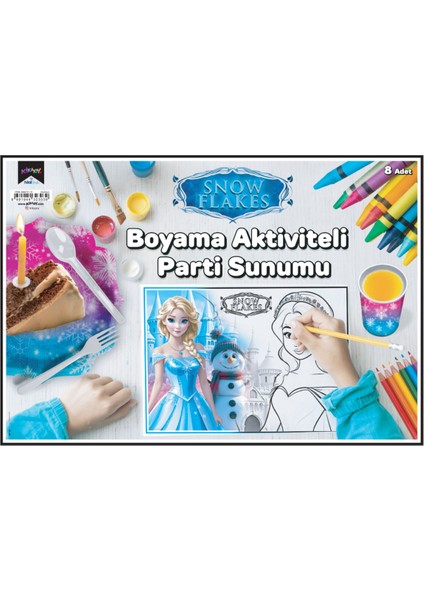 Boyama Aktiviteli Parti Sunumu 8li Snowflakes
