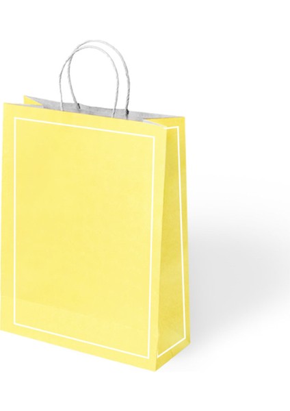 Büküm Saplı Kağıt Çanta Makaron Sarı 25X12X31 24 Lü