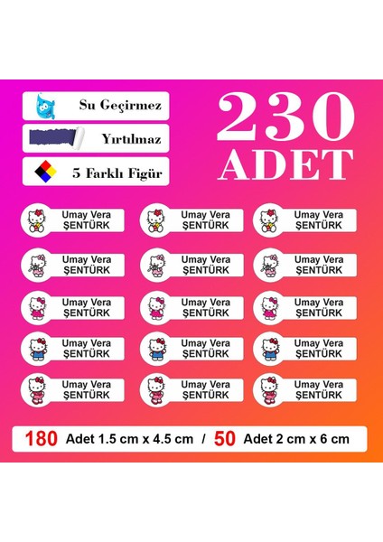 Okul Kırtasiye Defter Kalem Kitap Etiketi Su Geçirmez 230 Adet