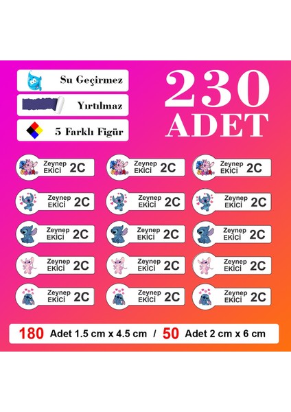 Okul Kırtasiye Defter Kalem Kitap Etiketi Su Geçirmez 230 Adet