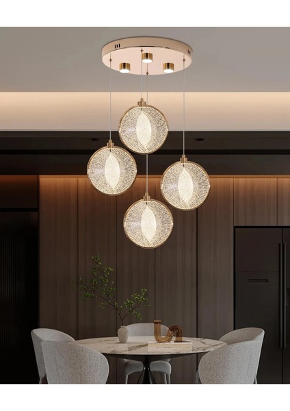 Midye 4'lü 42 Watt Yuvarlak Gold Ledli Kumandalı Modern Salon Avize