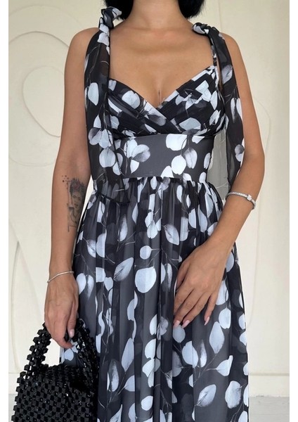 Siyah Şifon Drapeli Elbise modelleri