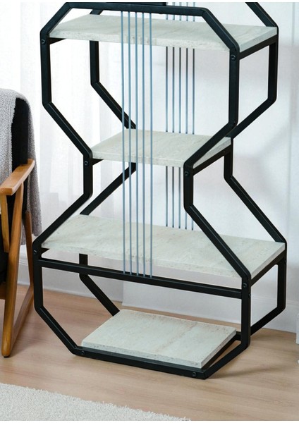 Dekoratif Siyah Metal Kitaplık Beyaz Ahşap Raflı Gitar Ünite Çok Amaçlı Salon Ofis Düzenleyici fırsatları