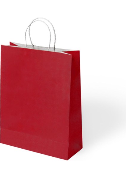Büküm Saplı Kağıt Çanta Kırmızı 25X12X31 24 Lü