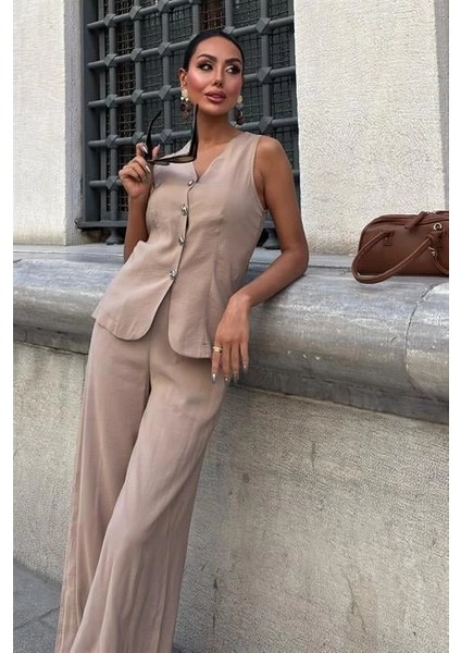 Arkası Bağcıklı Yelek Plazza Pantolon Modal Takım 10202-08 fiyatları