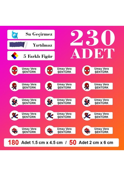 Okul Kırtasiye Defter Kalem Kitap Etiketi Su Geçirmez 230 Adet