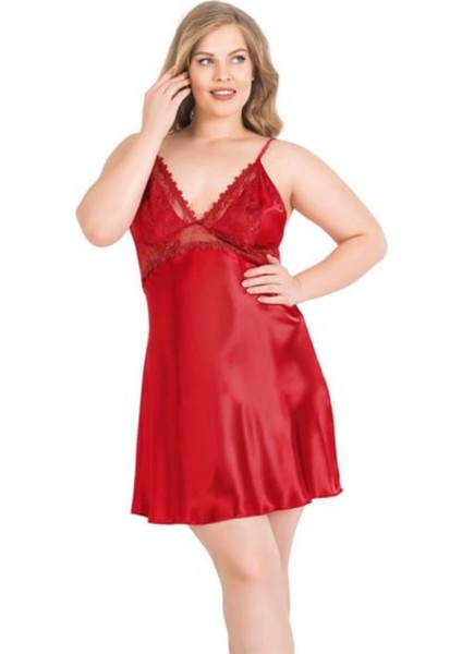 Büyük Beden Dantel Detaylı Saten Kısa Gecelik