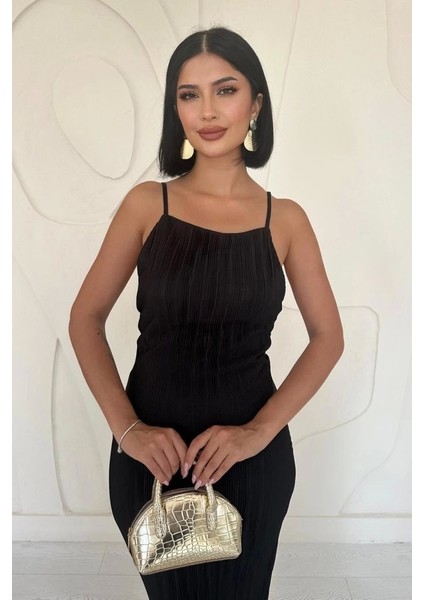 Siyah Piliseli Halter Boyun Elbise fiyatları