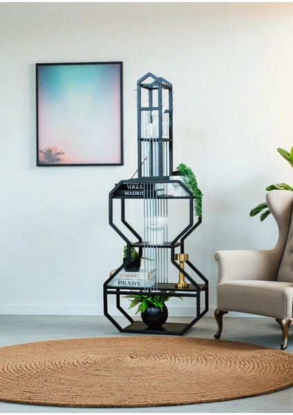 Dekoratif Siyah Metal Kitaplık Siyah Ahşap Raflı Gitar Ünite Çok Amaçlı Salon Ofis Düzenleyici fiyatları