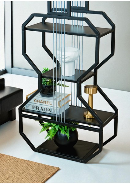 Dekoratif Siyah Metal Kitaplık Siyah Ahşap Raflı Gitar Ünite Çok Amaçlı Salon Ofis Düzenleyici fırsatları