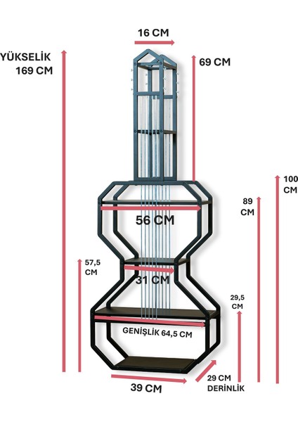 Dekoratif Siyah Metal Kitaplık Siyah Ahşap Raflı Gitar Ünite Çok Amaçlı Salon Ofis Düzenleyici indirimleri