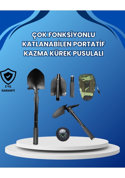 Profesyonel Dış Mekan Küreği – Testere, Kazma, Çekiç Özellikli, Katlanabilir Mekanizma