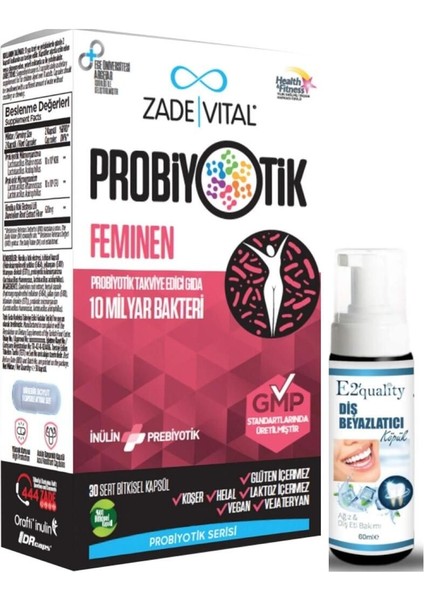 Feminen Probiyotik Takviye Edici Gıda 30 Kapsül- Diş Beyazlatıcı Köpük Hediye