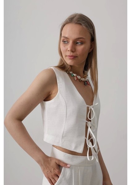 Bağlamalı Yelek - Beyaz modelleri