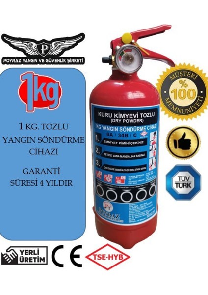 1 kg ABC Kuru Kimyevi Tozlu Araç Tipi Yangın Söndürücü – TSE ve CE Belgeli, Yüksek Performanslı Güvenli Kullanım