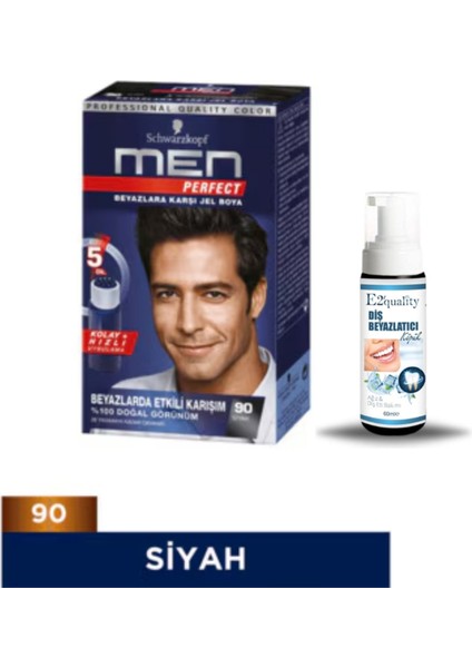 Men Perfect Saç Boyası No: 90 Siyah + Hediye Diş Beyazlatıcı Köpük