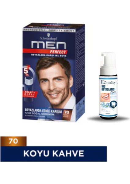 Men Perfect Saç Boyası No:70 Koyu Kahve + Hediye Diş Beyazlatıcı Köpük