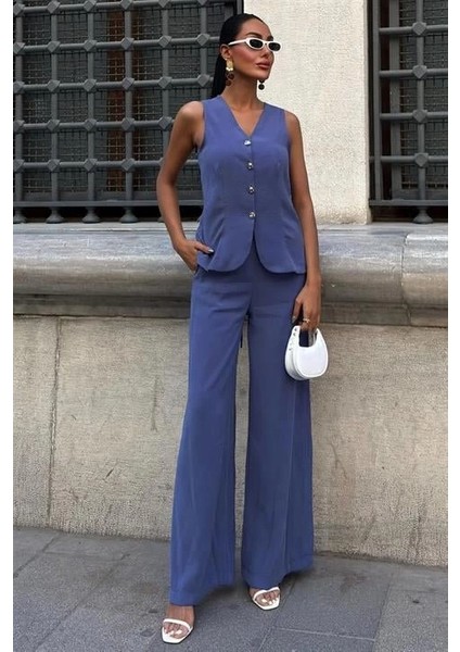 Arkası Bağcıklı Yelek Plazza Pantolon Modal Takım 10202-08