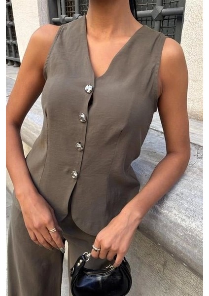 Arkası Bağcıklı Yelek Plazza Pantolon Modal Takım 10202-08 modelleri