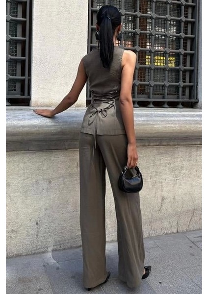 Arkası Bağcıklı Yelek Plazza Pantolon Modal Takım 10202-08 fırsatları