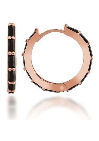 Halka Gümüş Küpe Baget Siyah Taşlı