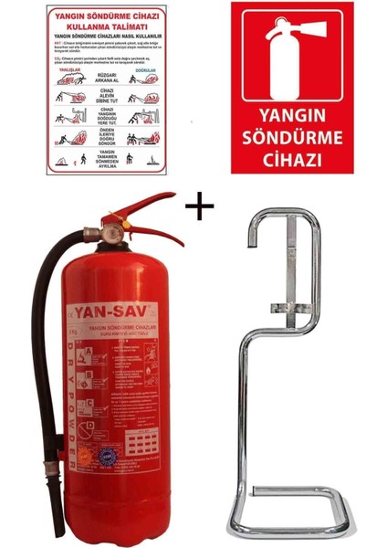 6kg Yangın Tüpü,yangın Tüpü Kullanım Talimatı, Yangın Tüpü Levhası, ve Krom Sehpa 4lü Set