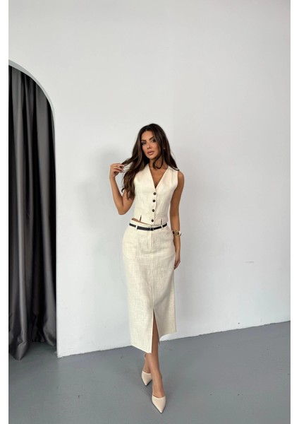 Yelek-Önden Yırtmaçlı Etek Tk Şantuk Keten - Ham fiyatları