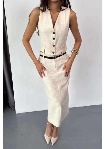 Yelek-Önden Yırtmaçlı Etek Tk Şantuk Keten - Ham modelleri