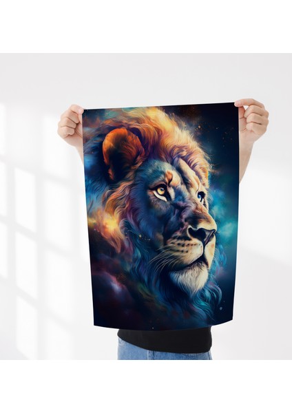 Çerçevesiz Poster Renkli Aslan, Dijital Baskı Aslan Poster, Ofis, Salon Dekorasyon, Aslan Posteri